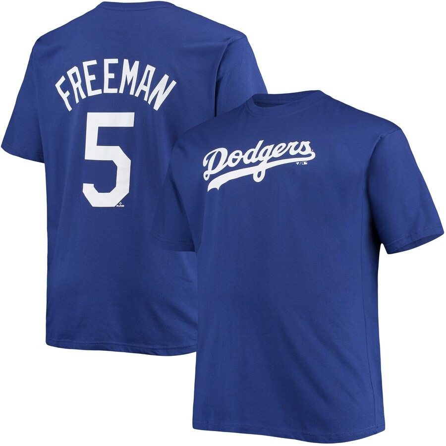 Men's Los Angeles Dodgers Freddie Freeman Royal Big & Tall Name & Number T-Shirt - Ujersey Shop
