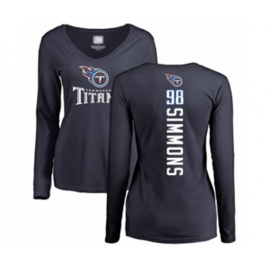 Football Women's Tennessee Titans #98 Jeffery Simmons Navy Blue Backer Long Sleeve T-Shirt - Ujersey Shop