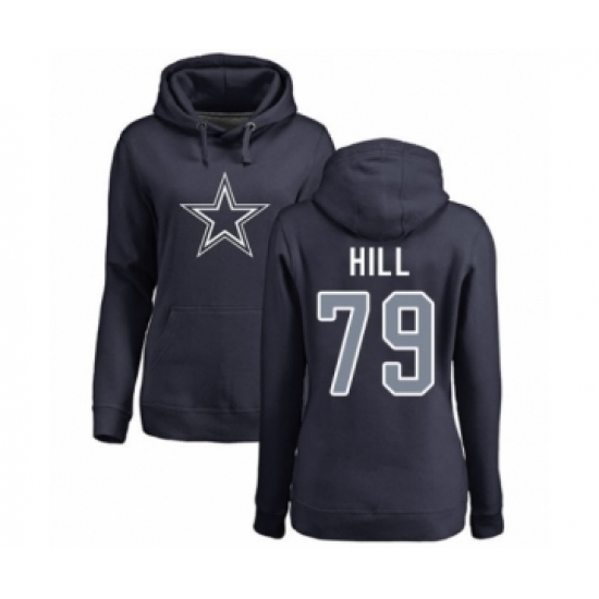 Football Women's Dallas Cowboys #79 Trysten Hill Navy Blue Name & Number Logo Pullover Hoodie - Ujersey Shop