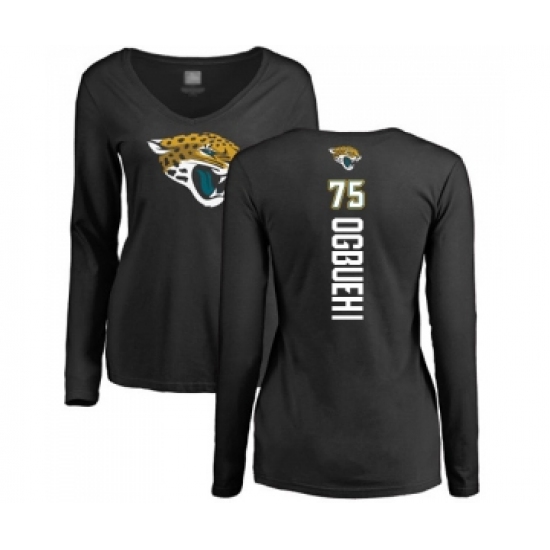 Football Women's Jacksonville Jaguars #75 Cedric Ogbuehi Black Backer Slim Fit Long Sleeve T-Shirt - Ujersey Shop