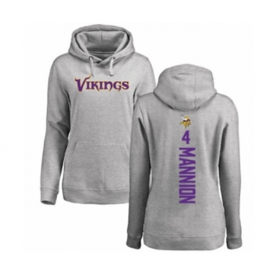 Football Women's Minnesota Vikings #4 Sean Mannion Ash Backer Pullover Hoodie - Ujersey Shop