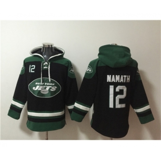 Men's New York Jets #12 Joe Namath Black Ageless Must-Have Lace-Up Pullover Hoodie - Ujersey Shop
