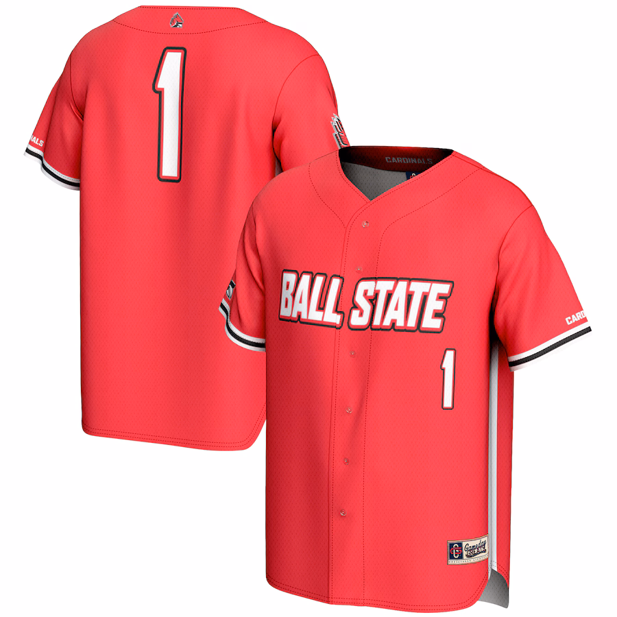 Men's GameDay Greats #1 Cardinal Ball State Cardinals Lightweight Baseball Fashion Jersey - Ujersey Shop