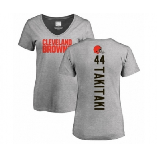 Football Women's Cleveland Browns #44 Sione Takitaki Ash Backer V-Neck T-Shirt - Ujersey Shop