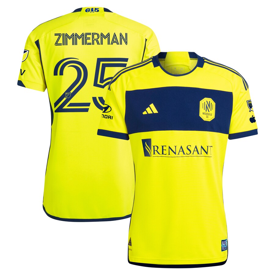 Men's Nashville SC Walker Zimmerman adidas Yellow 2024 The 615 Kit Authentic Player Jersey - Ujersey Shop