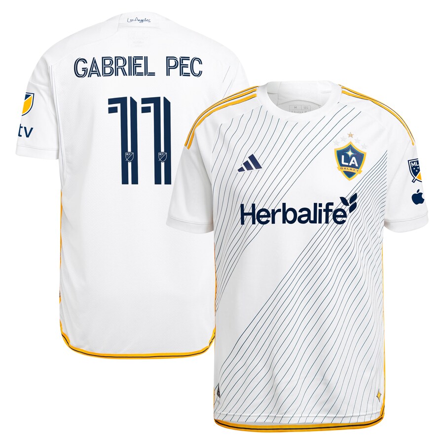 Men's LA Galaxy Gabriel Pec adidas White 2024 Angelino Kit Authentic Player Jersey - Ujersey Shop