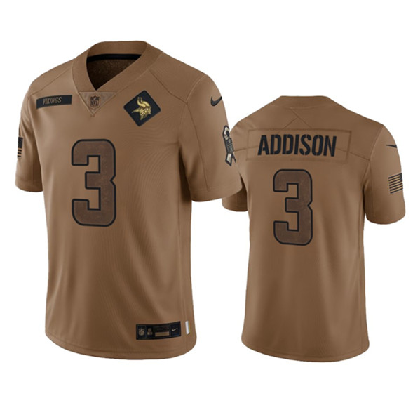 Men's Minnesota Vikings #3 Jordan Addison 2023 Brown Salute To Service Limited Football Stitched Jersey - Ujersey Shop