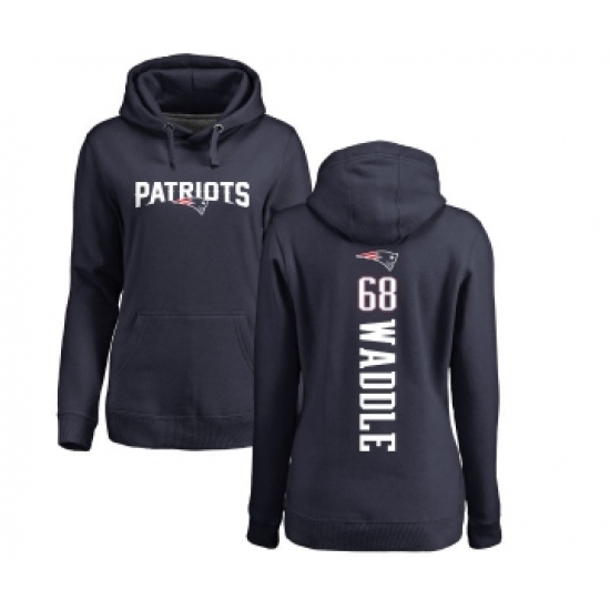 Football Women's New England Patriots #68 LaAdrian Waddle Navy Blue Backer Pullover Hoodie - Ujersey Shop