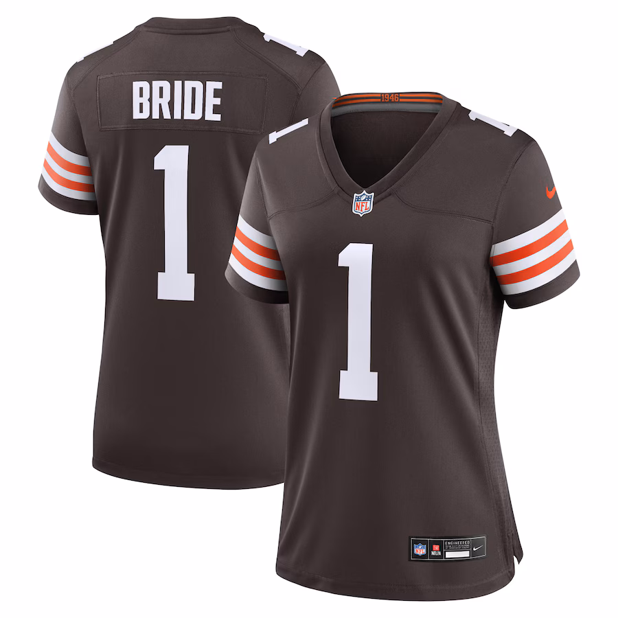 Women's Cleveland Browns Number 1 Bride Nike Brown Game Jersey - Ujersey Shop