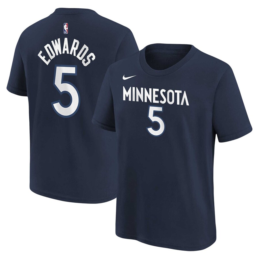Youth Minnesota Timberwolves Anthony Edwards Navy Icon Name & Number T-Shirt - Ujersey Shop