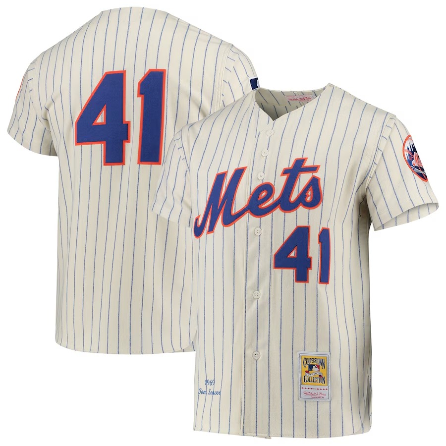 Men's New York Mets Tom Seaver Mitchell & Ness Cream 1969 Cooperstown Collection Authentic Jersey - Ujersey Shop