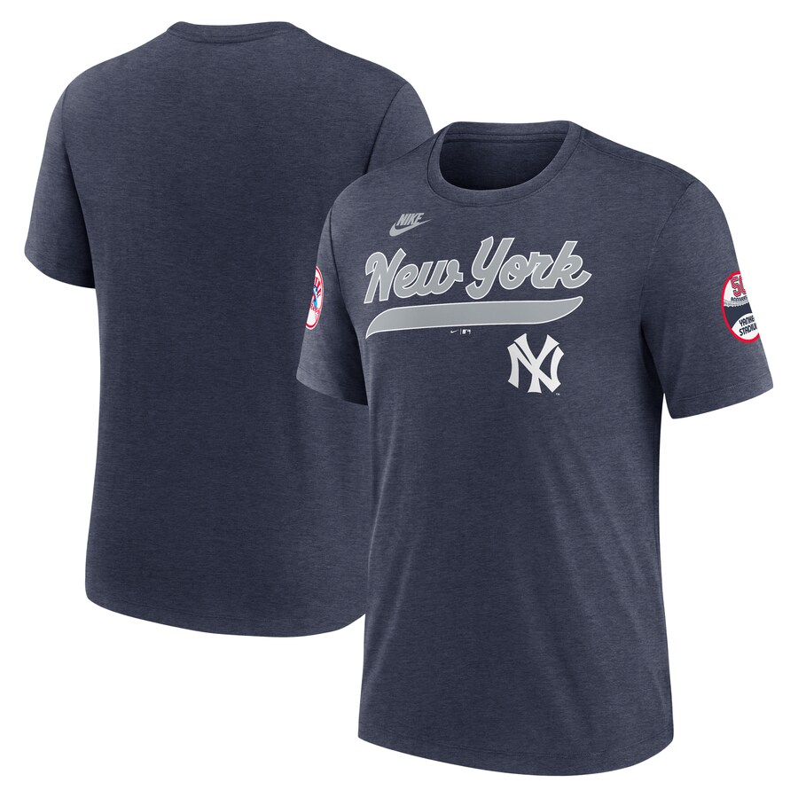 Men's New York Yankees Nike Heather Navy Cooperstown Collection Eras Tri-Blend T-Shirt - Ujersey Shop