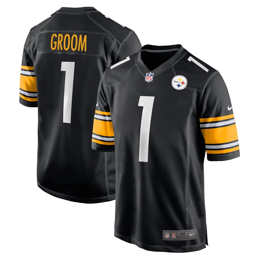 Men's Pittsburgh Steelers Number 1 Groom Nike Black Game Jersey - Ujersey Shop