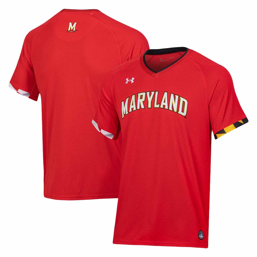 Maryland Terrapins Under Armour Softball V-Neck Jersey - Red - Ujersey Shop
