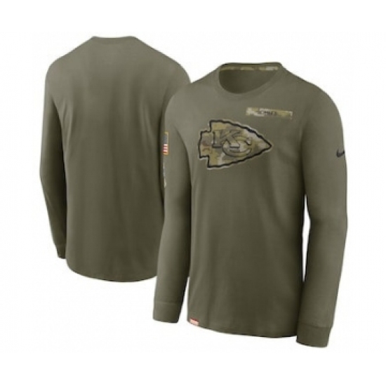 Men's Kansas City Chiefs Football Olive 2021 Salute To Service Performance Long Sleeve T-Shirt - Ujersey Shop