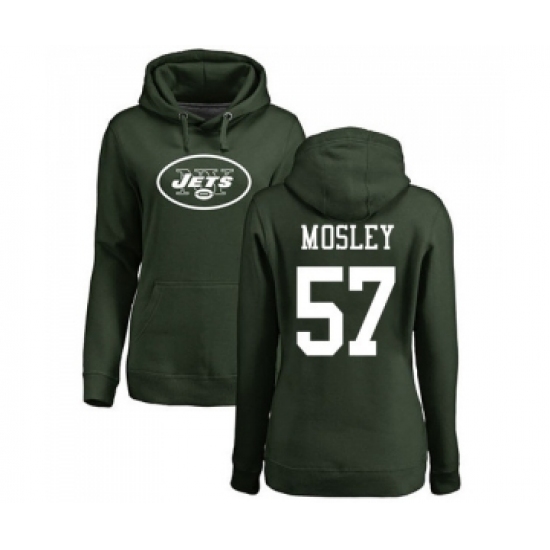 Football Women's New York Jets #57 C.J. Mosley Green Name & Number Logo Pullover Hoodie - Ujersey Shop