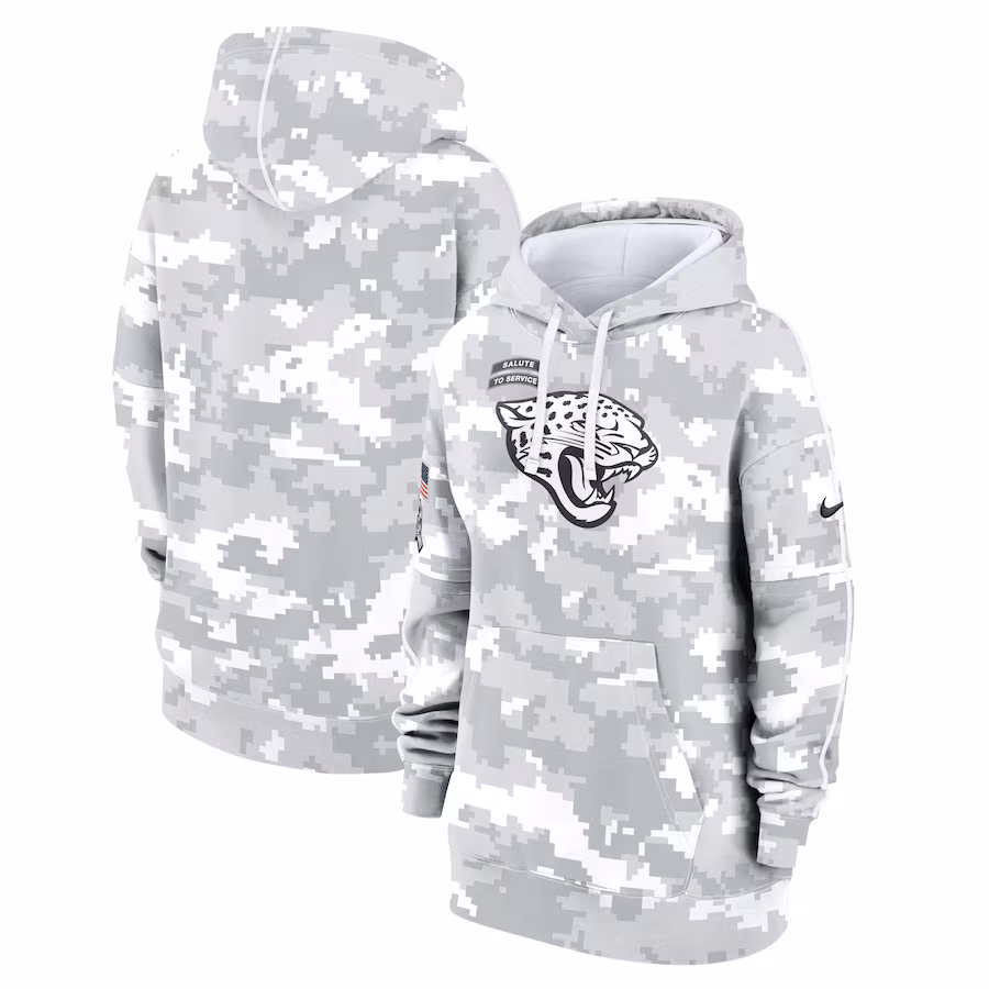 Women's Jacksonville Jaguars Nike Arctic Camo 2024 Salute To Service Club Fleece Pullover Hoodie - Ujersey Shop