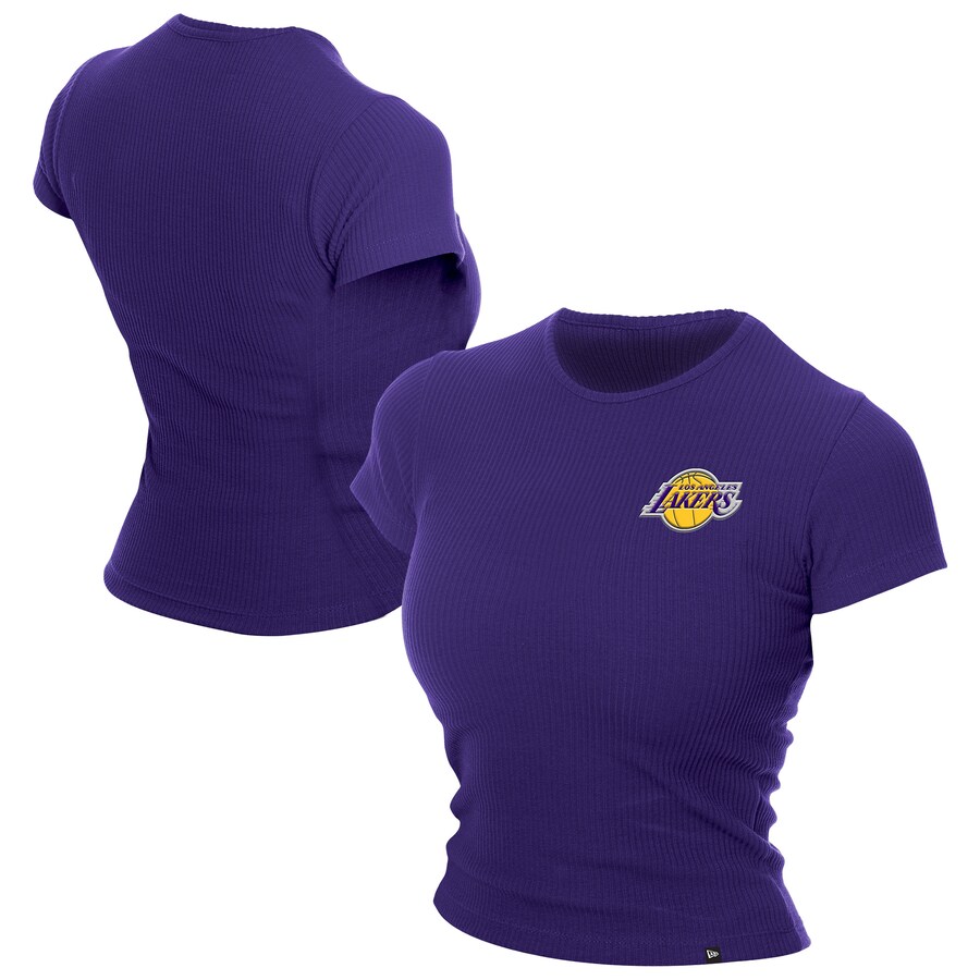 Women's Los Angeles Lakers  New Era Purple Leisure Collection Baby Doll Cropped T-Shirt - Ujersey Shop