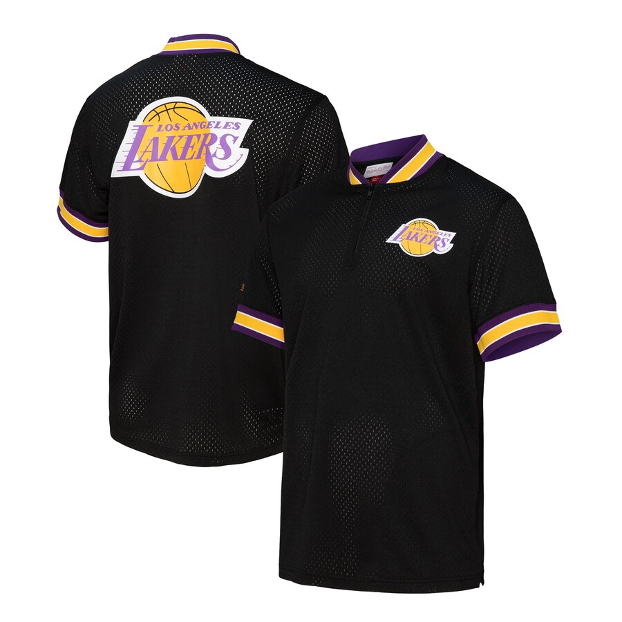 Men's Los Angeles Lakers  Mitchell & Ness Black Mesh Quarter-Zip Top - Ujersey Shop