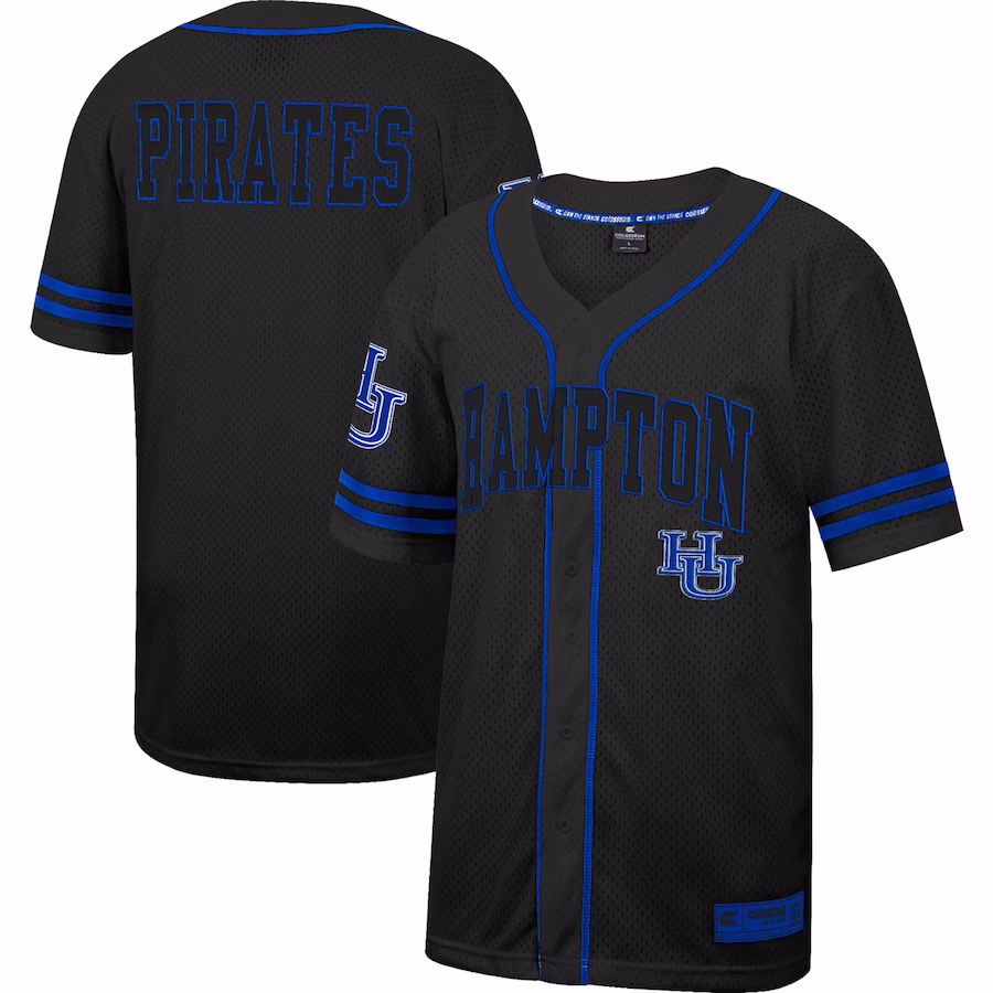 Hampton Pirates Colosseum Free Spirited Mesh Button-Up Baseball Jersey - Black - Ujersey Shop