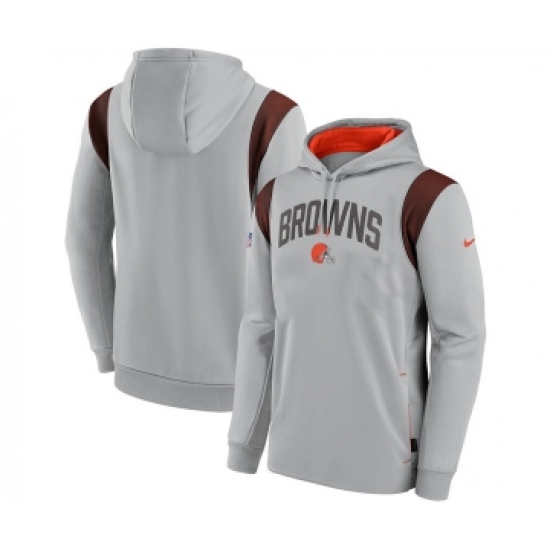 Men's Cleveland Browns Gray Sideline Stack Performance Pullover Hoodie - Ujersey Shop
