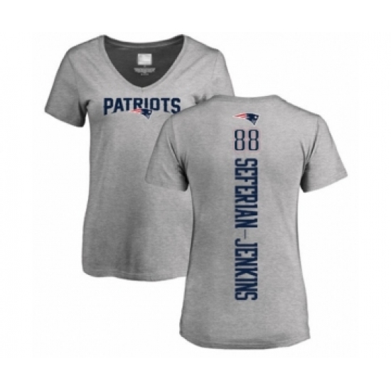 Football Women's New England Patriots #88 Austin Seferian-Jenkins Ash Backer V-Neck T-Shirt - Ujersey Shop