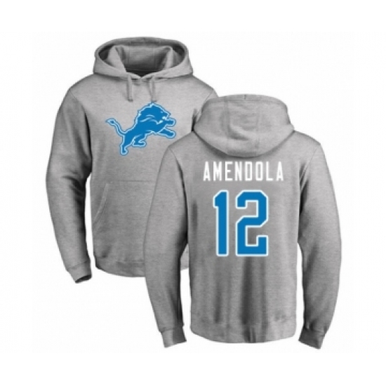 Football Detroit Lions #12 Danny Amendola Ash Name & Number Logo Pullover Hoodie - Ujersey Shop