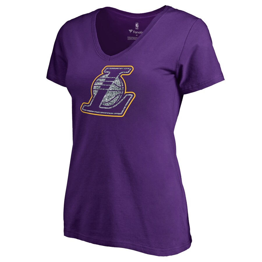 Women's Los Angeles Lakers Purple Static Logo V-Neck T-Shirt - Ujersey Shop