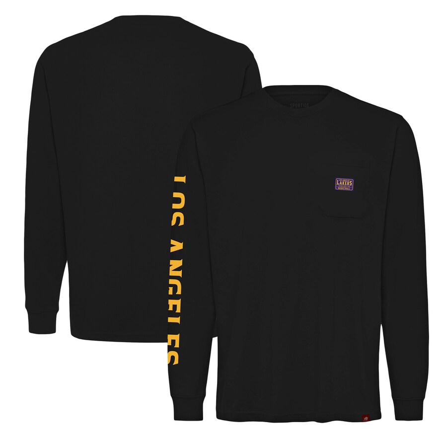 Unisex Los Angeles Lakers Sportiqe Black Wales Heavyweight Pocket Long Sleeve T-Shirt - Ujersey Shop