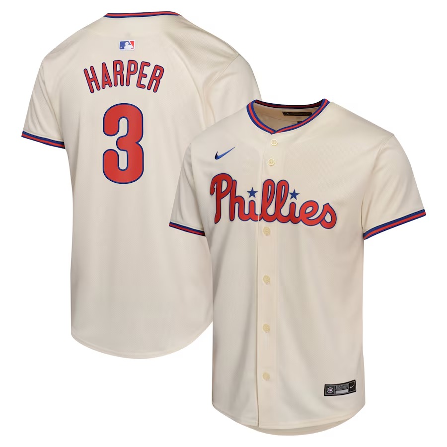 Youth Philadelphia Phillies Bryce Harper Nike Cream Alternate Limited Player Jersey - Ujersey Shop