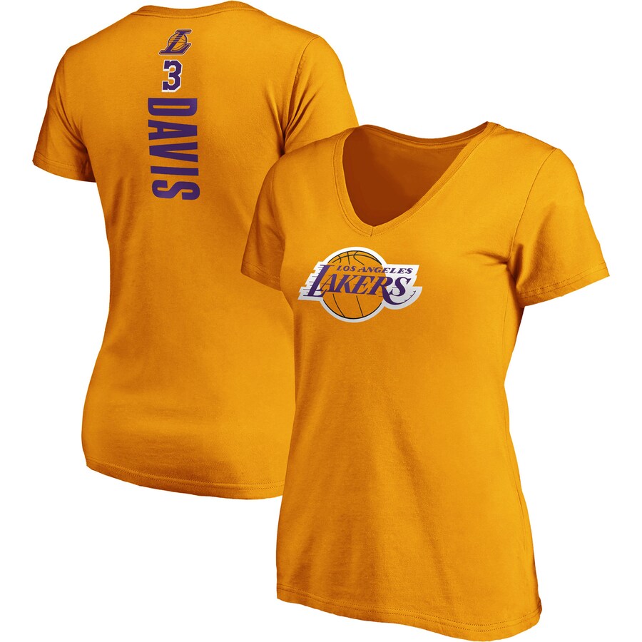 Women's Los Angeles Lakers Anthony Davis Fanatics Gold Team Playmaker Name & Number V-Neck T-Shirt - Ujersey Shop