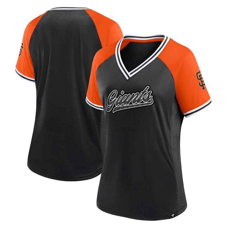 Women's San Francisco Giants Fanatics Black Glitz & Glam League Diva Raglan V-Neck T-Shirt - Ujersey Shop
