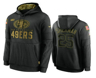 Men's San Francisco 49ers #25 Richard Sherman Black 2020 Salute To Service Sideline Performance Pullover Hoodie - Ujersey Shop