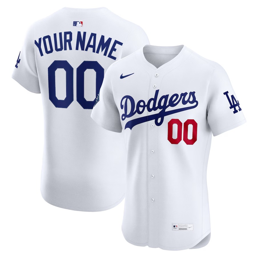 Men's Los Angeles Dodgers Nike White Home Elite Sponsor Patch Custom Jersey - Ujersey Shop