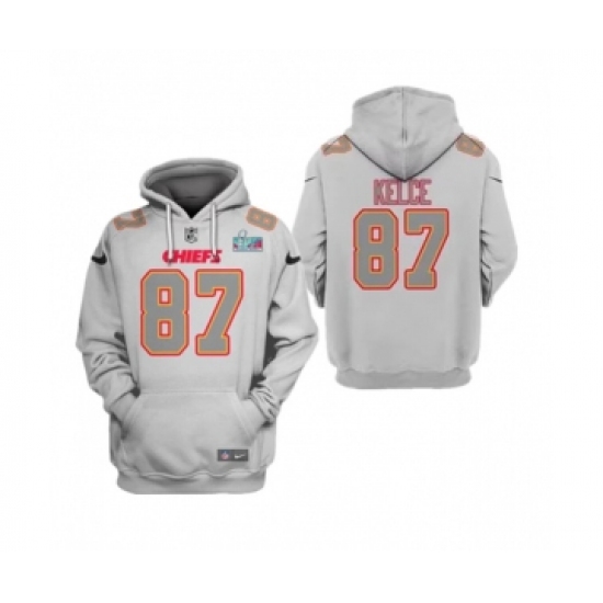Men's Kansas City Chiefs #87 Travis Kelce Gray Super Bowl LVII Pullover Hoodie - Ujersey Shop