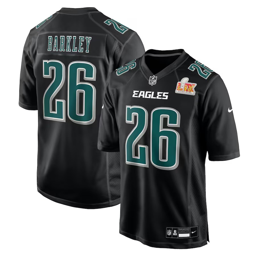 Men's Philadelphia Eagles Saquon Barkley Nike Carbon Black Super Bowl LIX Fashion Game Player Jersey - Ujersey Shop