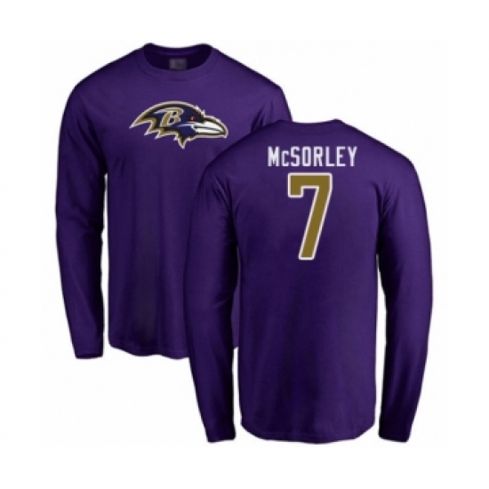Football Baltimore Ravens #7 Trace McSorley Purple Name & Number Logo Long Sleeve T-Shirt - Ujersey Shop