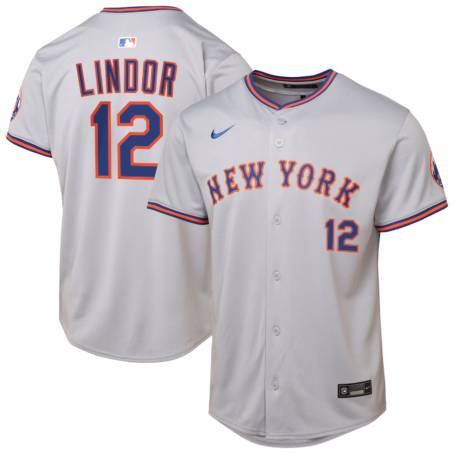 Youth New York Mets Francisco Lindor Nike Gray Road Limited Jersey - Ujersey Shop