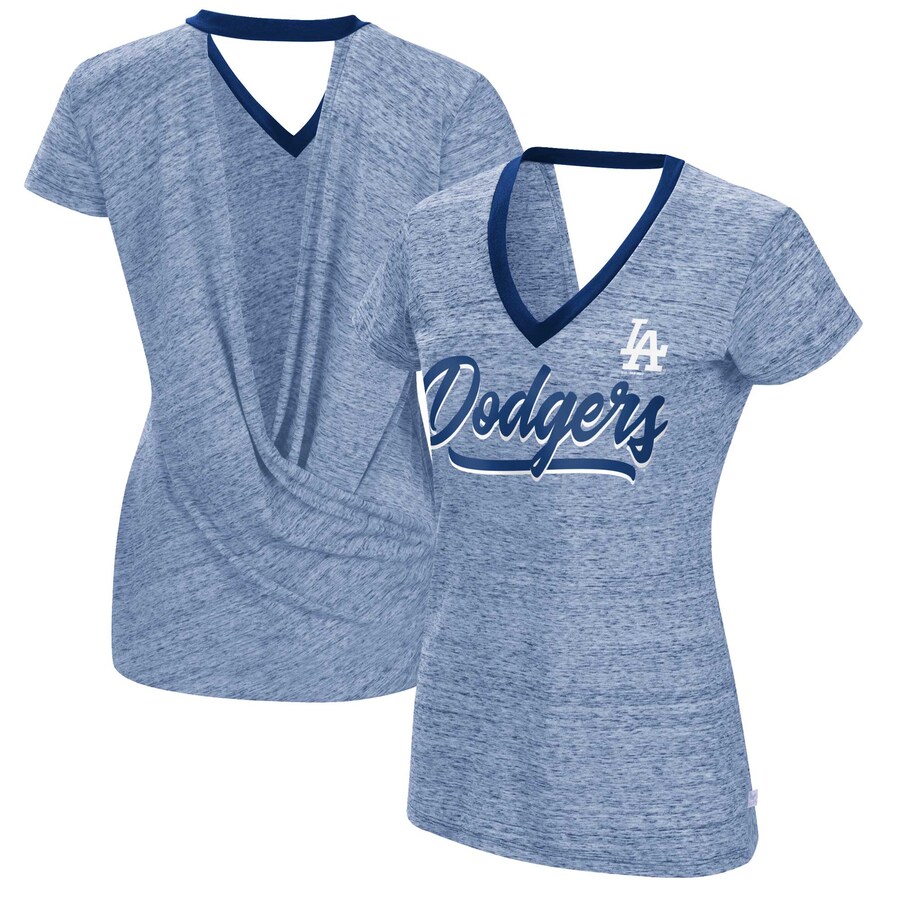 Women's Los Angeles Dodgers Touch Royal Halftime Back Wrap Top V-Neck T-Shirt - Ujersey Shop