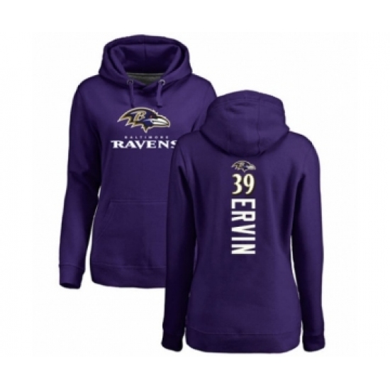 Football Women's Baltimore Ravens #39 Tyler Ervin Purple Backer Pullover Hoodie - Ujersey Shop