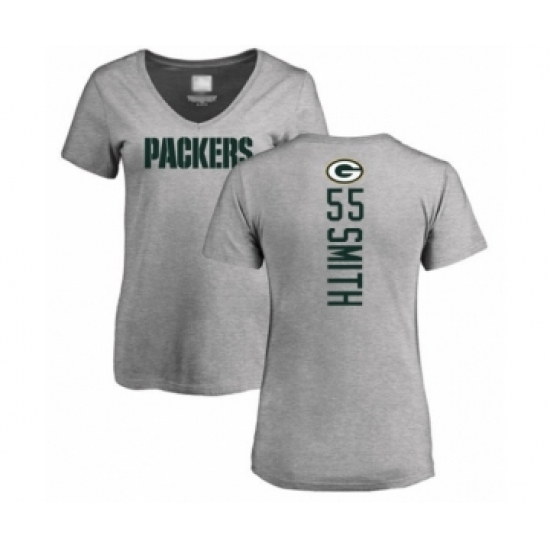 Football Women's Green Bay Packers #55 Za'Darius Smith Ash Backer V-Neck T-Shirt - Ujersey Shop