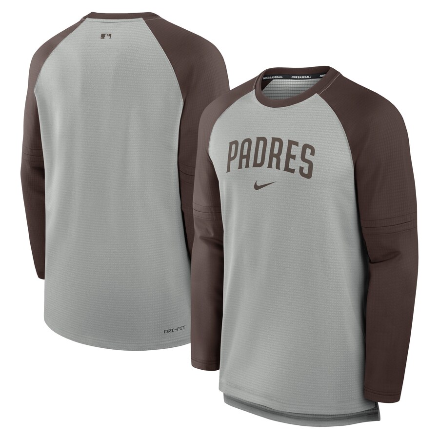 Men's San Diego Padres Nike Heather Gray/Brown Authentic Collection Game Time Raglan Performance Long Sleeve T-Shirt - Ujersey Shop