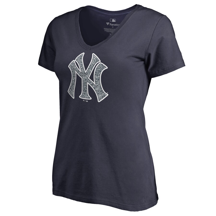 Women's New York Yankees Navy Static Logo V-Neck T-Shirt - Ujersey Shop