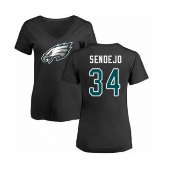 Women's Philadelphia Eagles #34 Andrew Sendejo Black Name & Number Logo Slim Fit T-Shirt - Ujersey Shop