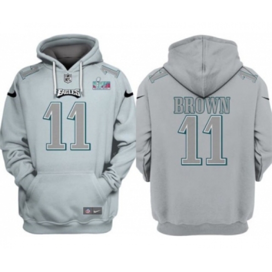 Men's Philadelphia Eagles #11 A.J. Brown Gray Atmosphere Fashion Super Bowl LVII Patch Pullover Hoodie - Ujersey Shop