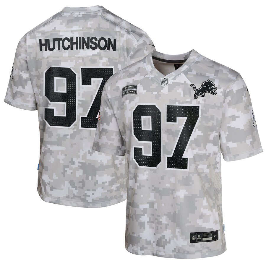Youth Detroit Lions Aidan Hutchinson Nike Arctic Camo 2024 Salute to Service Game Jersey - Ujersey Shop