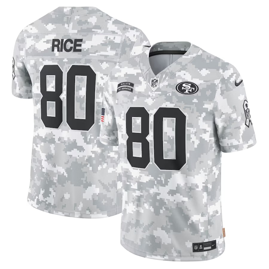 Men's San Francisco 49ers Jerry Rice Nike Arctic Camo 2024 Salute to Service Retired Player Limited Jersey - Ujersey Shop