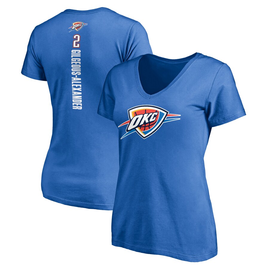 Women's Oklahoma City Thunder Shai Gilgeous-Alexander Blue Playmaker Name & Number V-Neck T-Shirt - Ujersey Shop