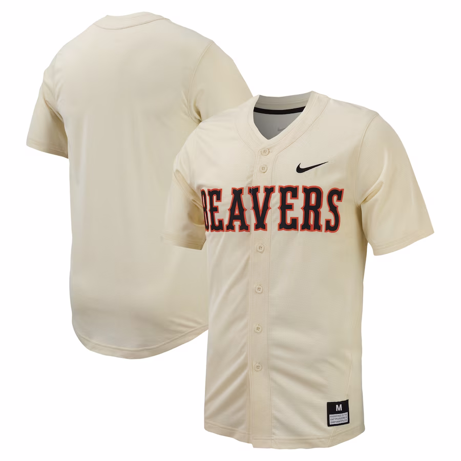 Oregon State Beavers Nike Replica Full-Button Baseball Jersey - Cream - Ujersey Shop