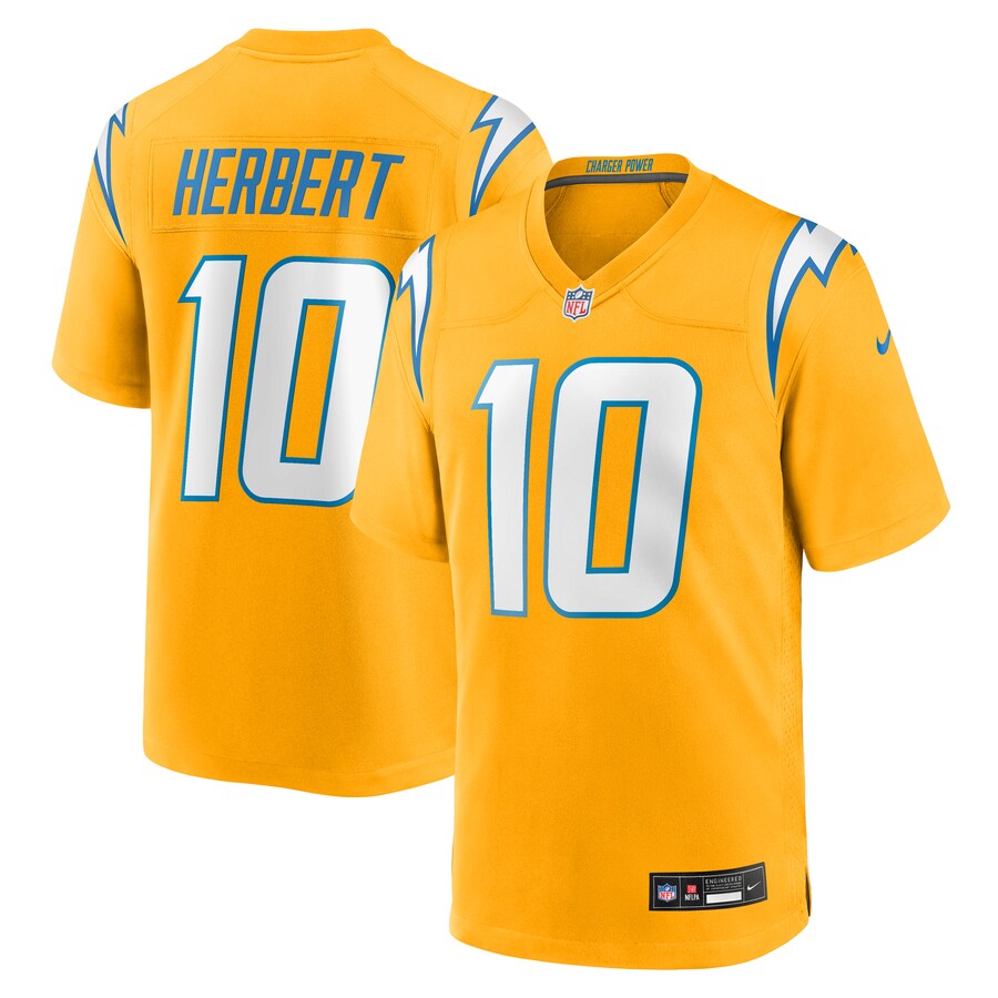 Youth Los Angeles Chargers Justin Herbert Nike Gold Alternate Charger Power Game Player Jersey - Ujersey Shop